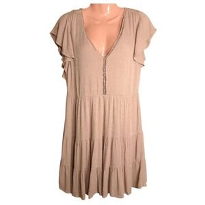 All in Favor Women's Puff Sleeve Midi Dress Old Pink Size L Short Sleeves Zipper